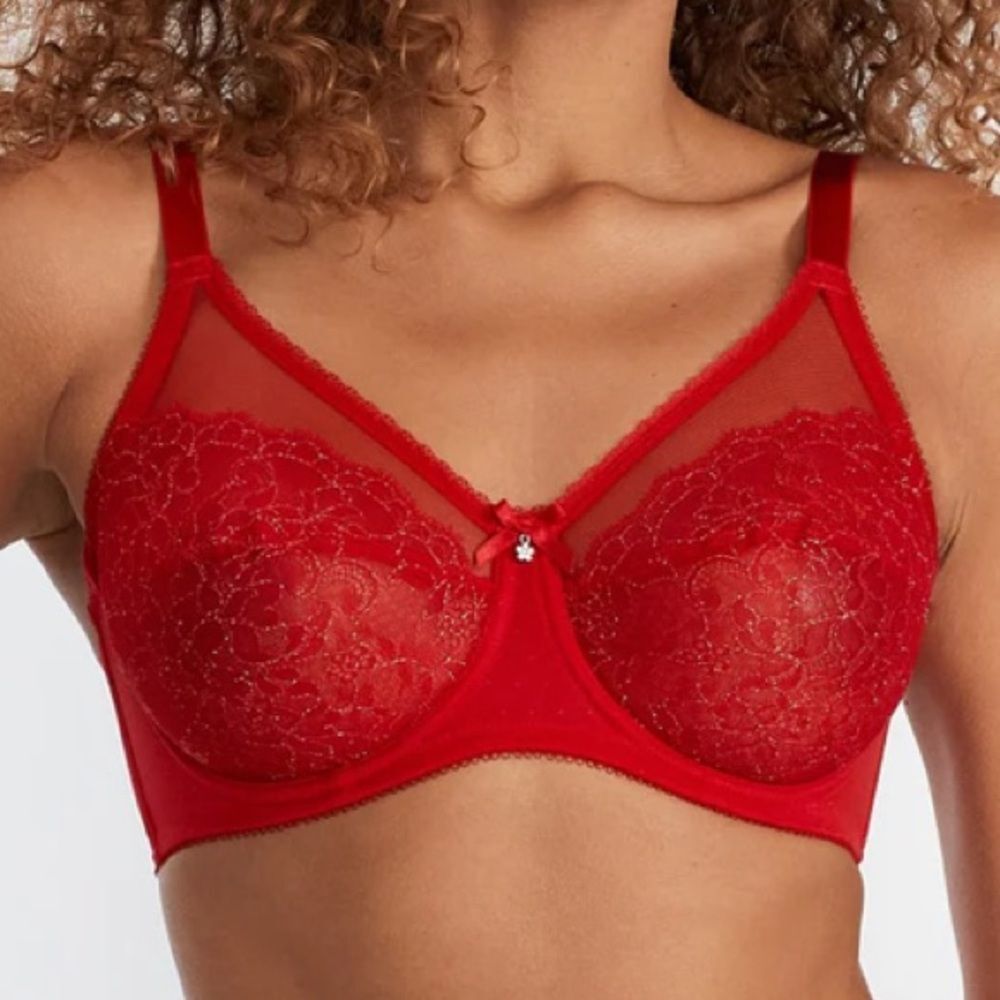 Wacoal‎ Red Retro Chic Full Figure Underwire Sheer Lace #855186 Bra 40DDD